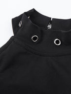 YUKAHOUSE Punk Skull Print Cutout Layered Halter Neck Slim Fit Cotton Women's Tank Tops