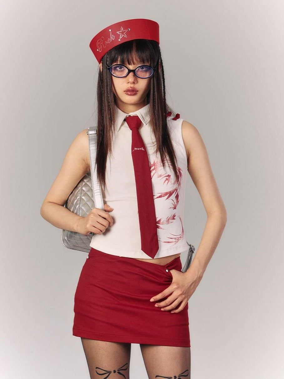 YUKAHOUSE Red Bodycon Slim Fit Cotton Women's A Line Mini Skirts
