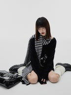 YUKAHOUSE Skull Print V-neck Long Sleeve Women's Faux Mohair Mid Length Sweaters