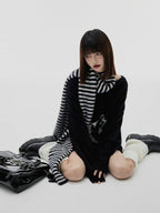 YUKAHOUSE Skull Print V-neck Long Sleeve Women's Faux Mohair Mid Length Sweaters
