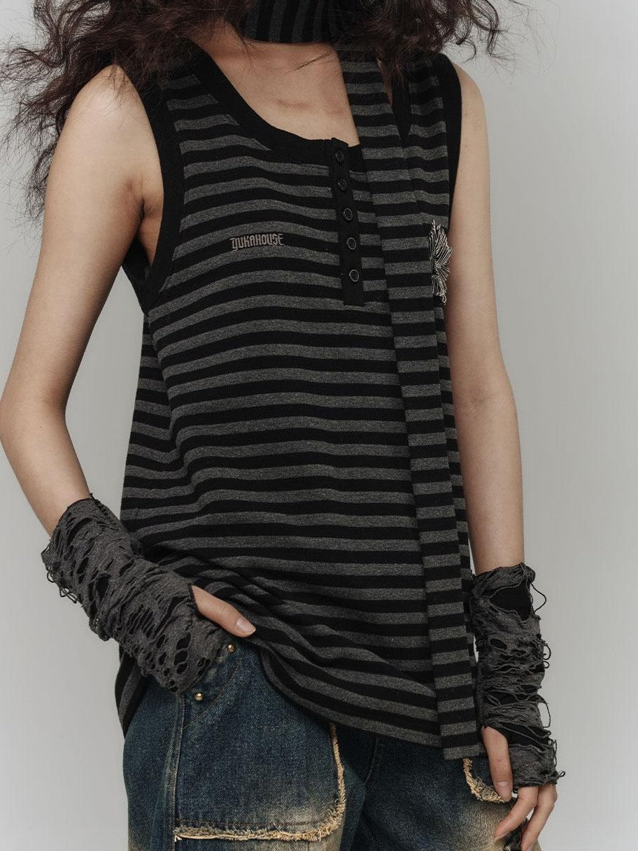 YUKAHOUSE Star Striped Hollow Metal Loose Fit Women's Long Sleeve T-shirts