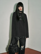 YUKAHOUSE Star Striped Hollow Metal Loose Fit Women's Long Sleeve T-shirts