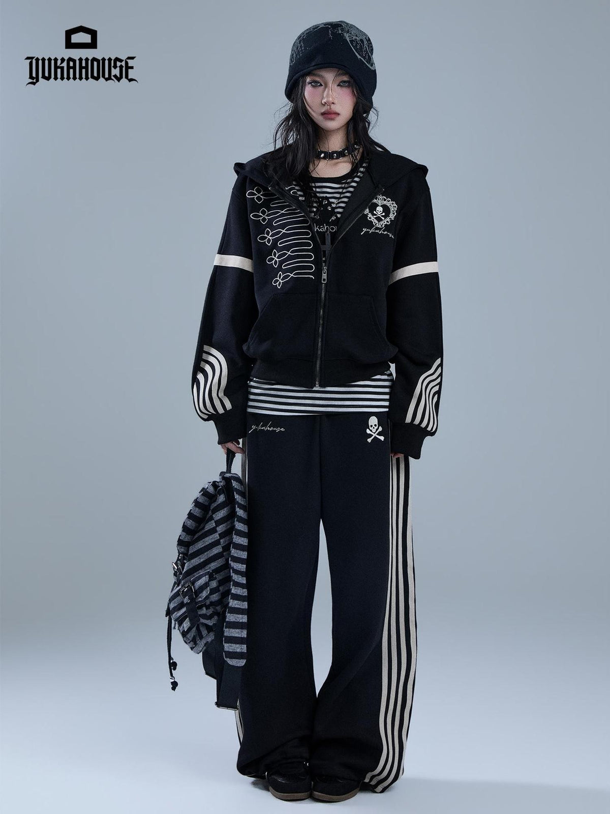 YUKAHOUSE Striped Embroidered American Women's Cotton Straight Pants