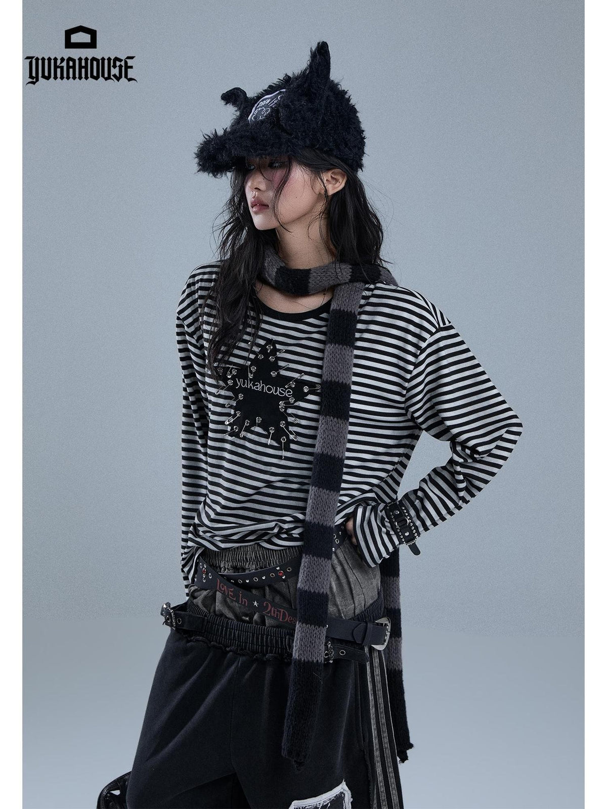 YUKAHOUSE Striped Embroidered Loose Fit Women's Cotton Blend Long Sleeve T-shirts