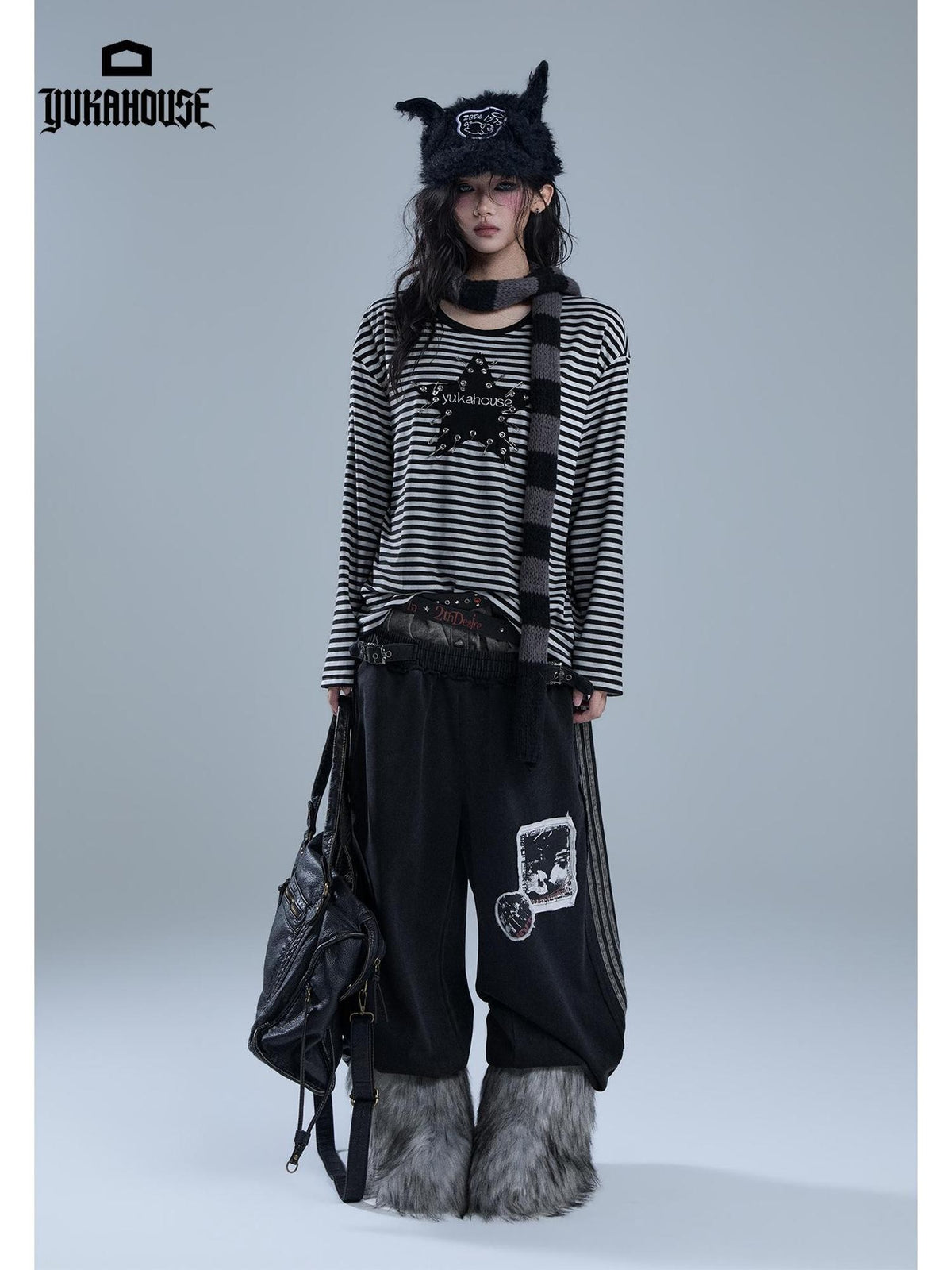 YUKAHOUSE Striped Embroidered Loose Fit Women's Cotton Blend Long Sleeve T-shirts