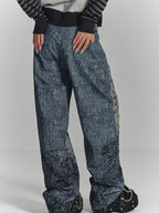 YUKAHOUSE Vintage Digital Print Chain High Waist Women's Cotton Wide-leg Jeans