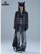 YUKAHOUSE Vintage Striped Plaid Print Patchwork Women's Polyester Long Sleeve Shirts