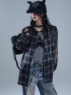 YUKAHOUSE Vintage Striped Plaid Print Patchwork Women's Polyester Long Sleeve Shirts