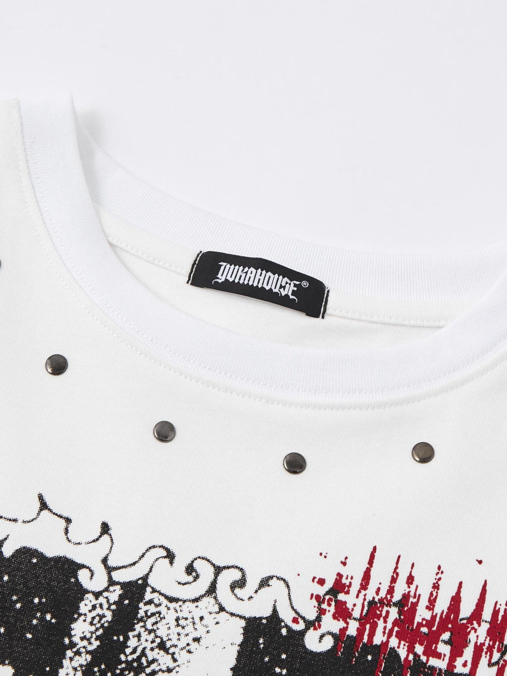 YUKAHOUSE Vintage Wash Graphic Studded Crew Neck Cotton Women's Short Sleeve T-shirts