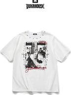YUKAHOUSE Vintage Wash Graphic Studded Crew Neck Cotton Women's Short Sleeve T-shirts
