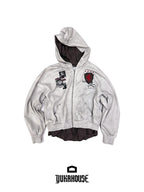 YUKAHOUSE Vintage Washed Print Faux Two Piece Zip Up Women's Cotton Hoodies
