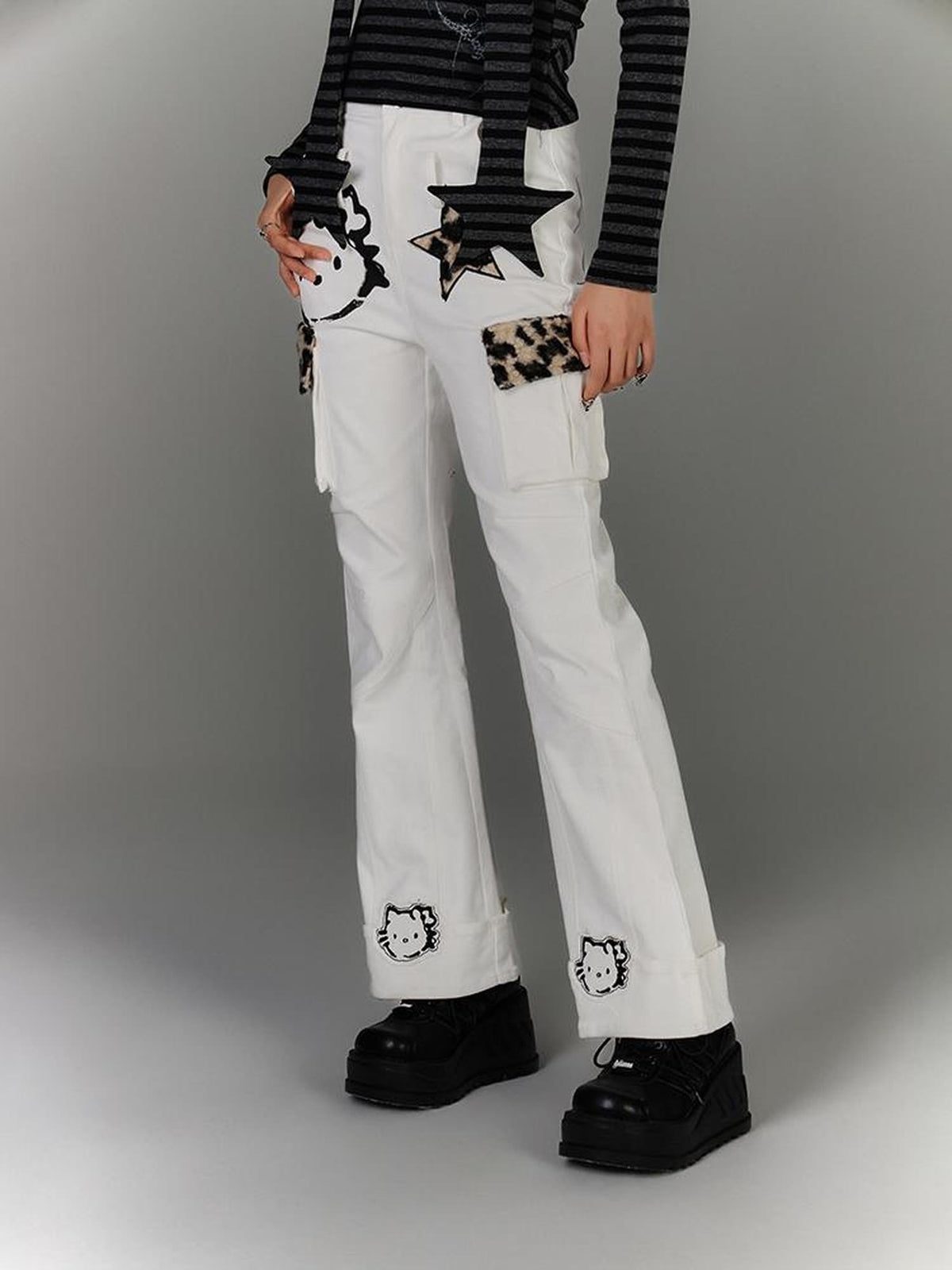 YUKAHOUSE Washed 3d Pocket High Waist Flared Women's Cotton Chinos