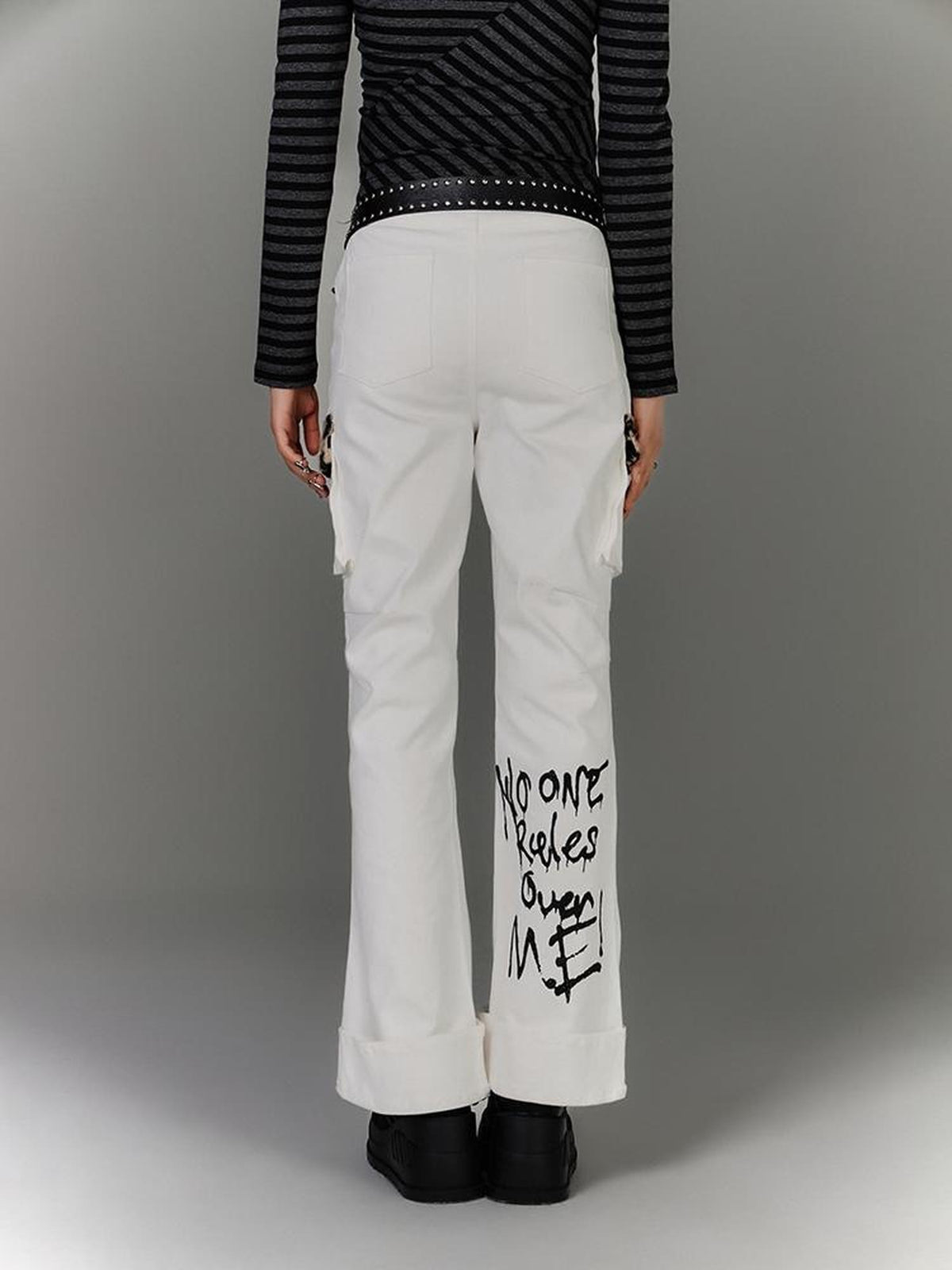 YUKAHOUSE Washed 3d Pocket High Waist Flared Women's Cotton Chinos