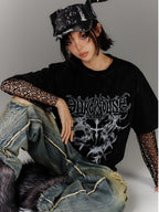 YUKAHOUSE Washed Distressed Loose American Punk Vintage Women's Cotton Short Sleeve T-shirts