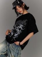 YUKAHOUSE Washed Distressed Loose American Punk Vintage Women's Cotton Short Sleeve T-shirts