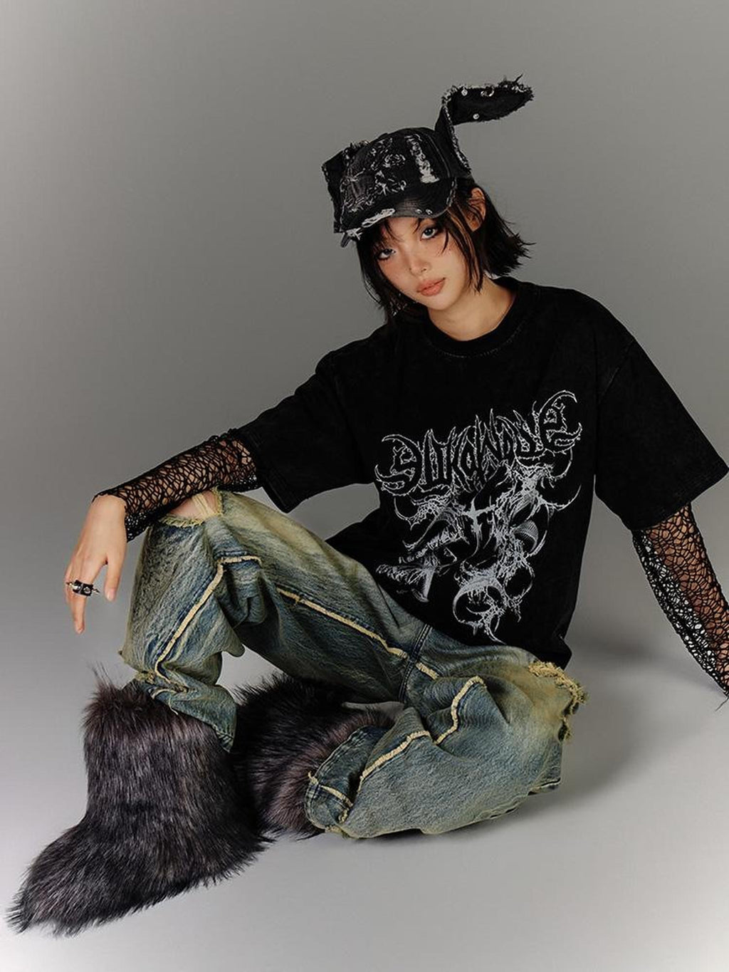 YUKAHOUSE Washed Distressed Loose American Punk Vintage Women's Cotton Short Sleeve T-shirts