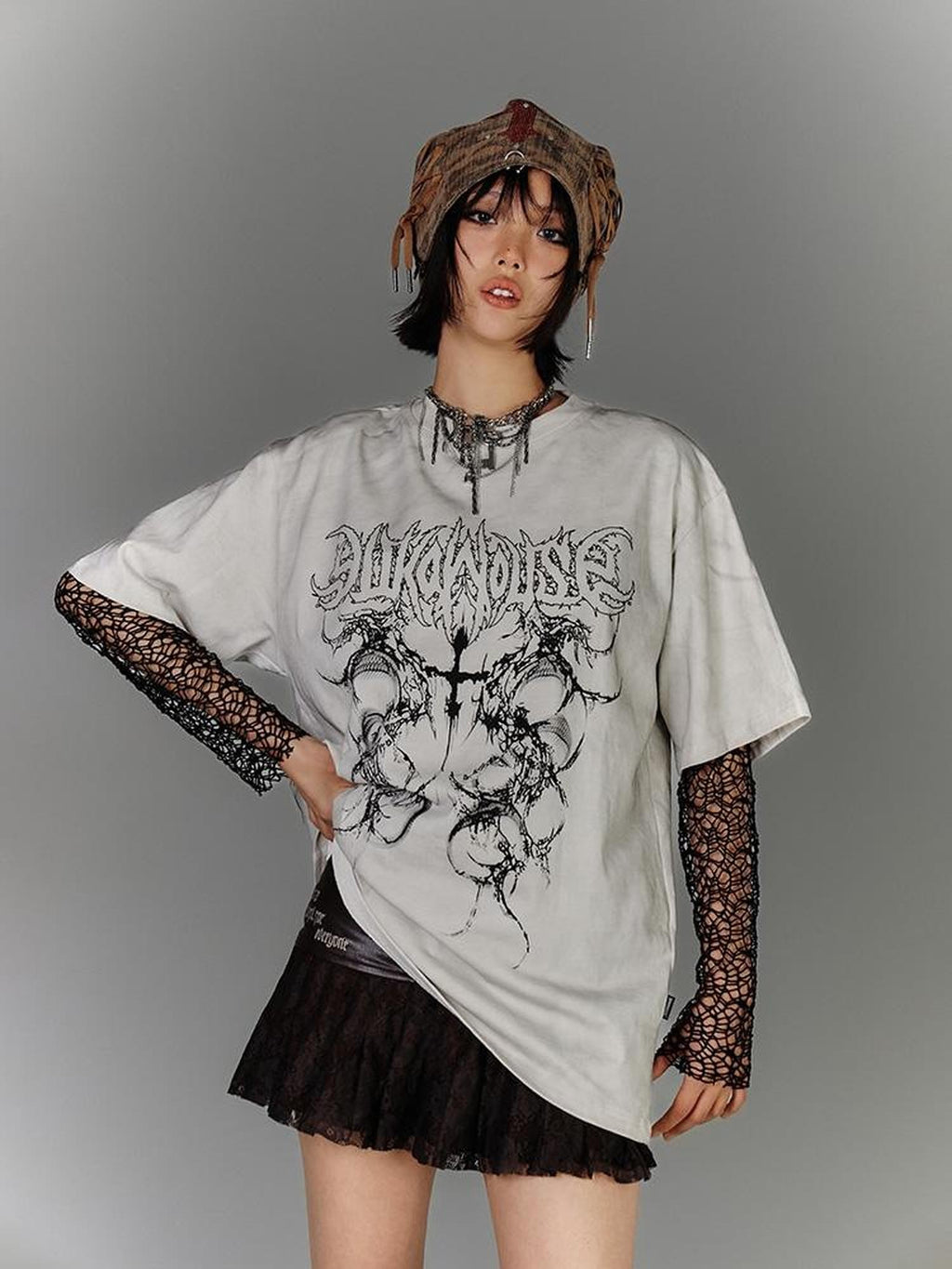 YUKAHOUSE Washed Distressed Loose American Punk Vintage Women's Cotton Short Sleeve T-shirts