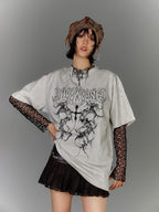 YUKAHOUSE Washed Distressed Loose American Punk Vintage Women's Cotton Short Sleeve T-shirts