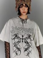 YUKAHOUSE Washed Distressed Loose American Punk Vintage Women's Cotton Short Sleeve T-shirts