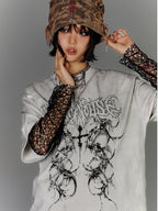 YUKAHOUSE Washed Distressed Loose American Punk Vintage Women's Cotton Short Sleeve T-shirts