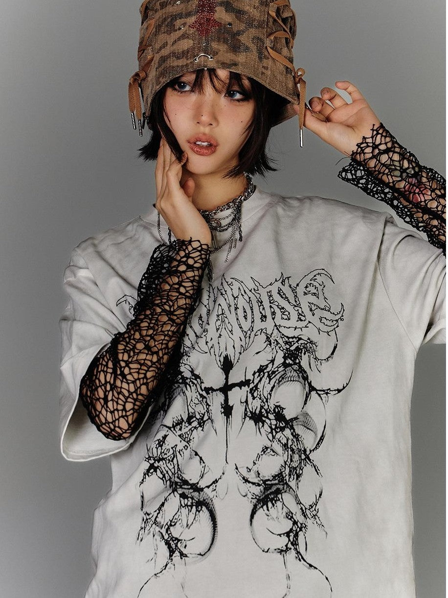 YUKAHOUSE Washed Distressed Loose American Punk Vintage Women's Cotton Short Sleeve T-shirts
