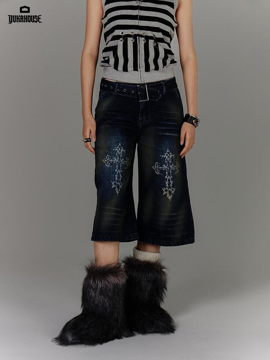 YUKAHOUSE Washed High Waist Loose Fit Cotton Women's Straight Jeans