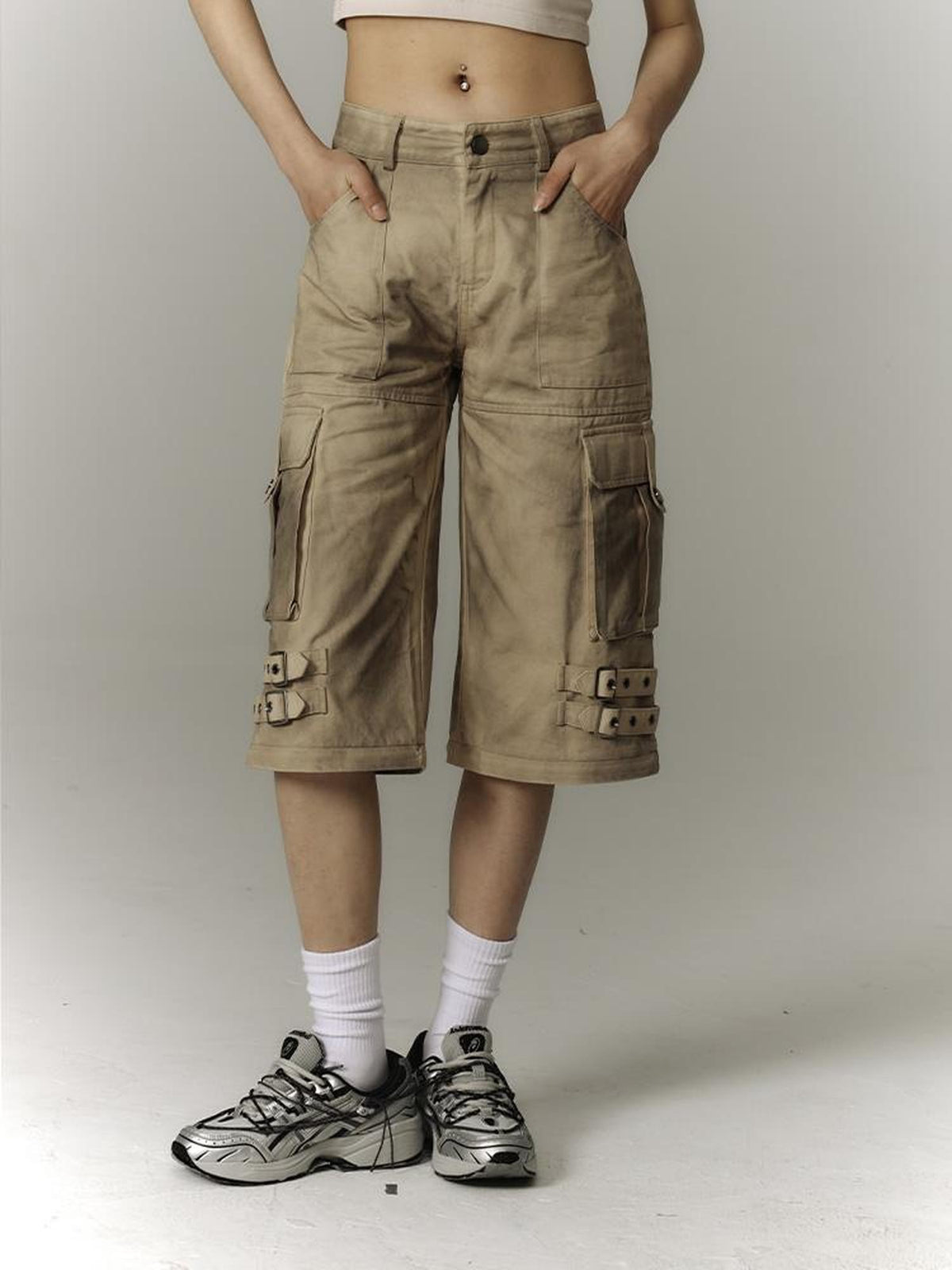 YUKAHOUSE Washed Utility Straight Leg Cotton Women's Wide-leg Pants