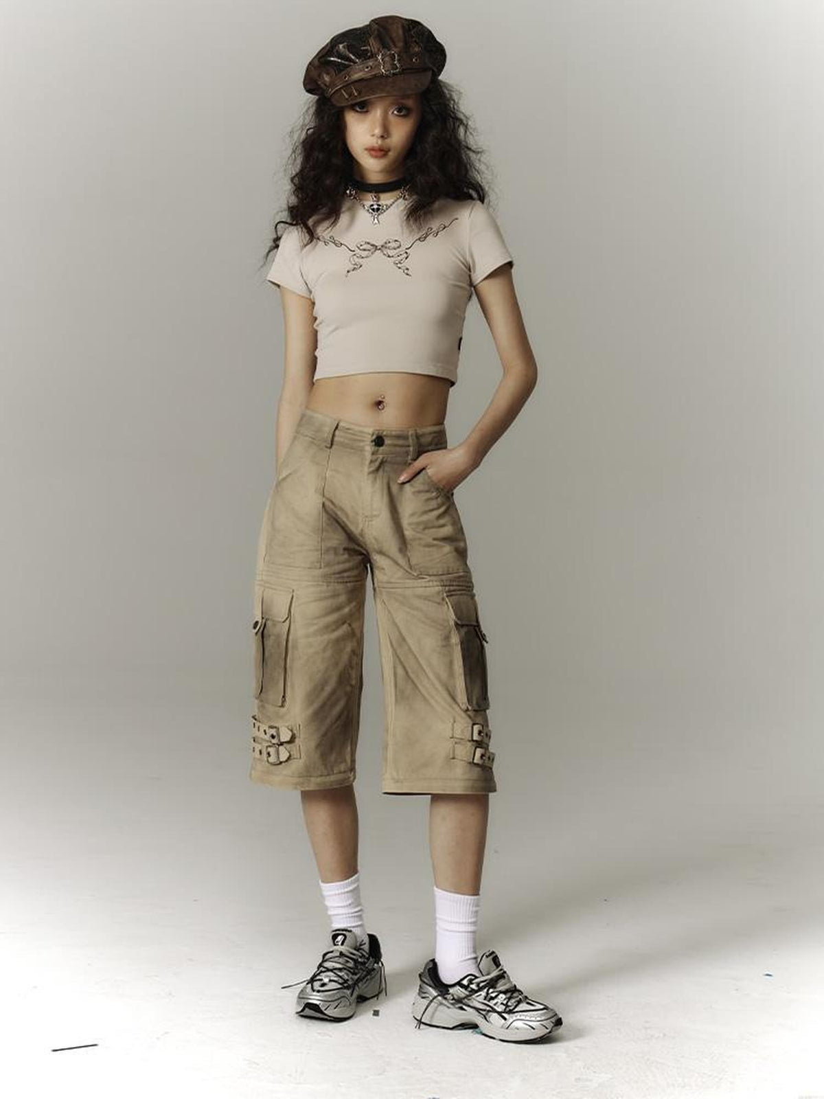 YUKAHOUSE Washed Utility Straight Leg Cotton Women's Wide-leg Pants
