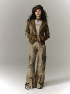 YUKAHOUSE Washed Utility Straight Leg Cotton Women's Wide-leg Pants