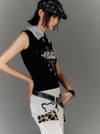 YUKAHOUSE Y2k Faux Fur Collar Slim Fit Cotton Women's Tank Tops