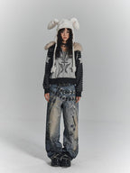 YUKAHOUSE Y2k Faux Fur Trim Zip Up Spliced Loose Fit Cotton Women's Hoodies