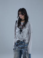 YUKAHOUSE Y2k Patch Print Layered Look Women's Lyocell Long Sleeve T-shirts