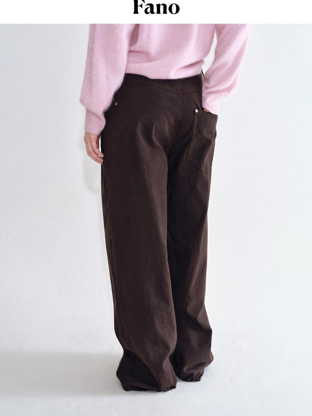 fano Breathable Pure Cotton Straight Leg Natural Waist Women Brown Sweatpants