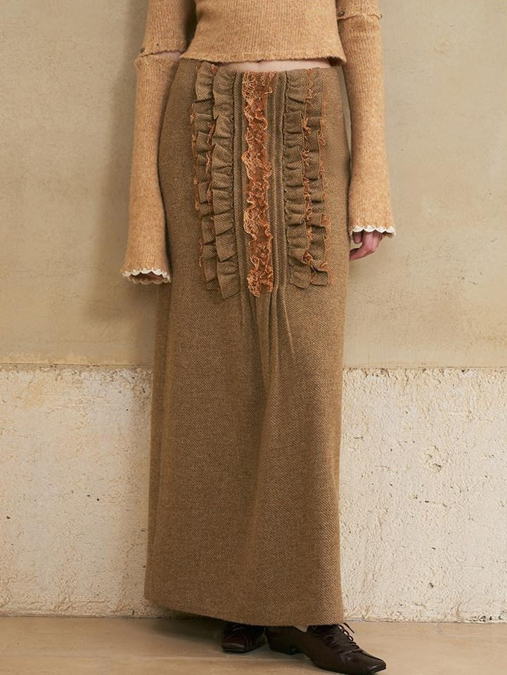 someonesometimes Wool Blend Lined Vintage Straight Mid Hidden Zip Casual Women Maxi Skirts
