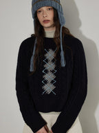 Lofi choose Soft Acrylic Crewneck Loose Fit Diamond Pattern Commuter Knitwear Sweaters
