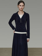 unspoken Breathable Slim Fit V-neck Knit Three Piece High Waist Navy Women Lounge Sets