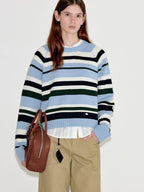 fano Thermal Warm Loose Fit Striped Crewneck Long Sleeve Women Commuter Sweaters