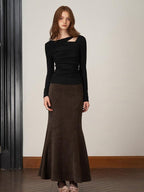 someonesometimes Stretch Mid Rise Slim Mermaid Hem Workwear Solid Polyester Women Midi Skirts