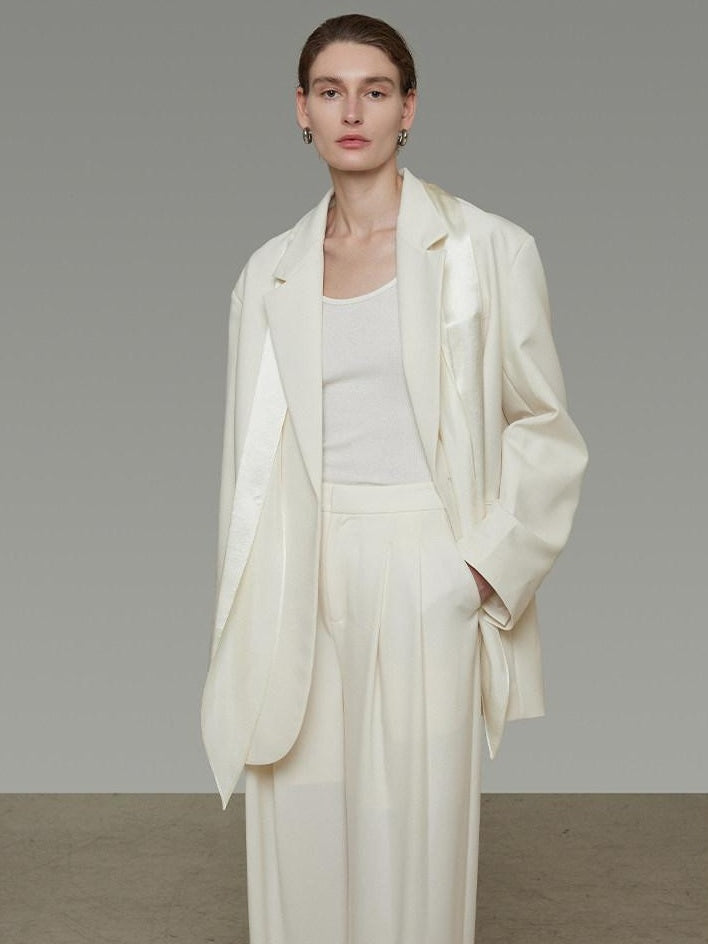 unspoken Warm Minimalist Oversized Ribbon Tie Lapel Long Sleeve Women Blazers