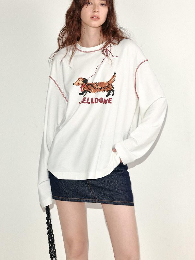 fano Lyocell Stretch Loose Korean Commuter Round Neck Printed Long Sleeve T-Shirts