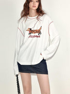 fano Lyocell Stretch Loose Korean Commuter Round Neck Printed Long Sleeve T-Shirts