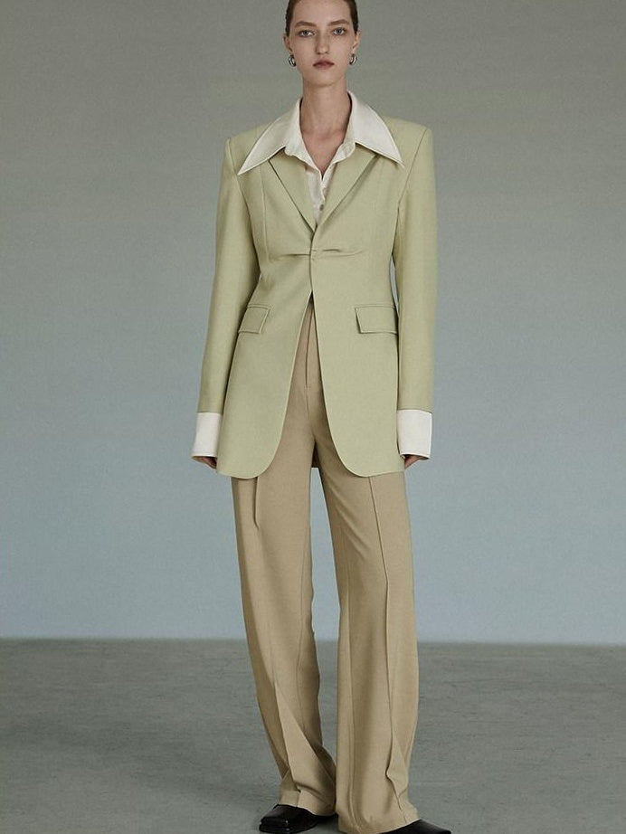 unspoken Streamlined Slim Fit Sage Green Notch Lapel Single Breasted Office Women Blazers