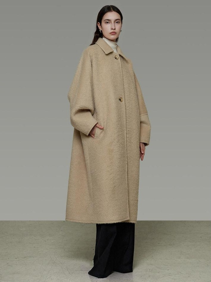 unspoken Thick Minimalist Loose Fit Structured Cut Office Light Camel Long Coats