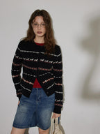 Lofi choose Stretch Animal Print Loose Casual Long Sleeve Crew Neck Women Black Cardigans