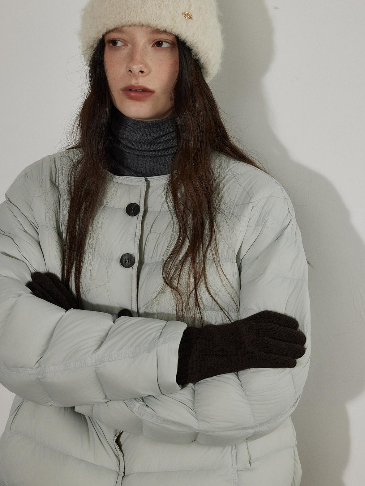 Lofi choose 90% White Duck Down Commuter Loose Fit Hoodless Zip Light Blue Down Jackets