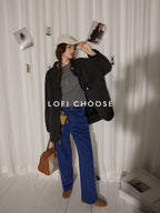 Lofi choose High Waist Distressed Vintage Blue Relaxed Cotton Zip Fly Womens Wide Leg Jeans