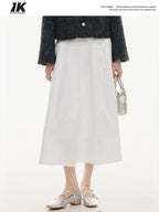 ikyou Shape Retaining A Line High Waist Drawstring Women Cotton Nylon Midi Skirts