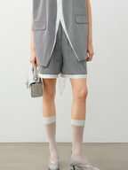 audreyyang Stretch Linen Blend Straight Natural Waist Office Mid-Length Shorts