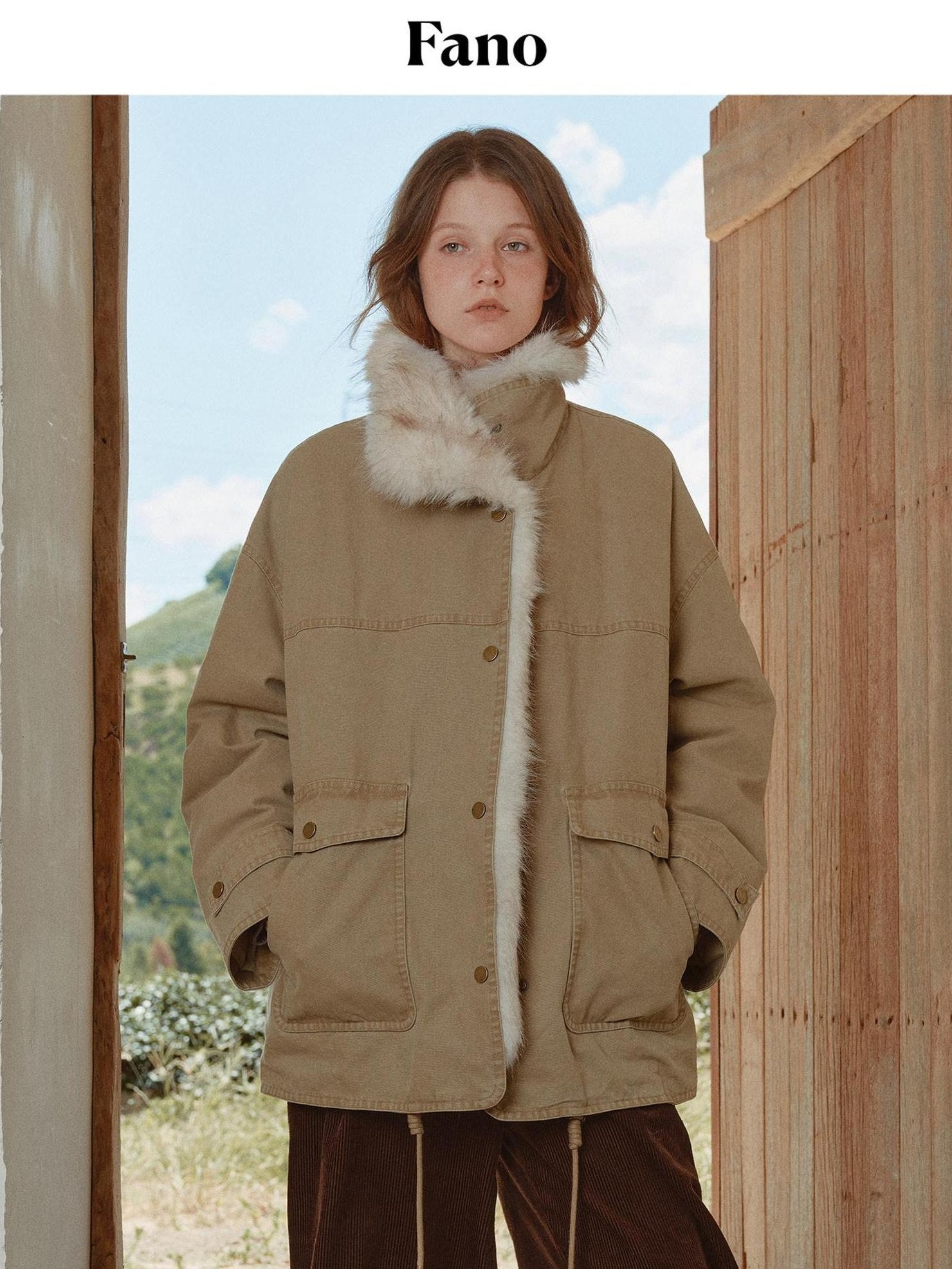 fano 90% White Duck Down Warm Korean Straight Washed Khaki Stand Collar Down Jackets