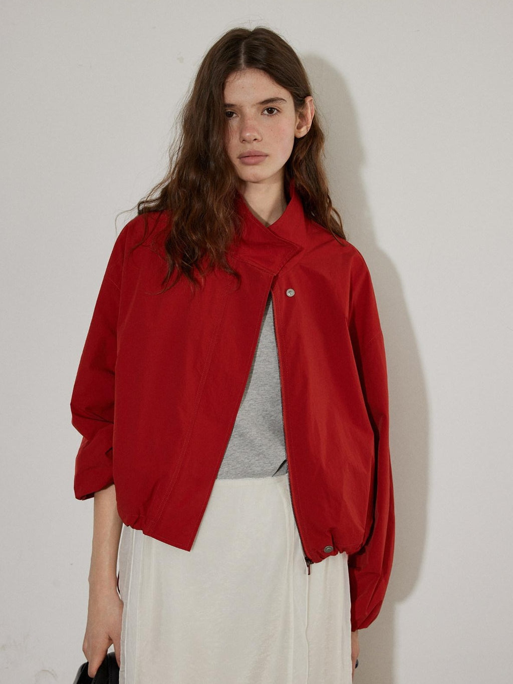Lofi choose Breathable Drawstring Hem Loose Fit Stand Collar Women Zip Cropped Jackets